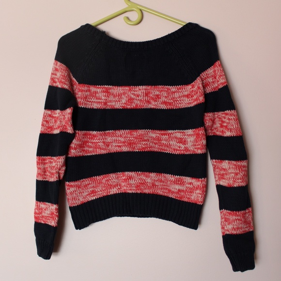 Pink and Navy Striped A&E Knit Sweater - Picture 3 of 3